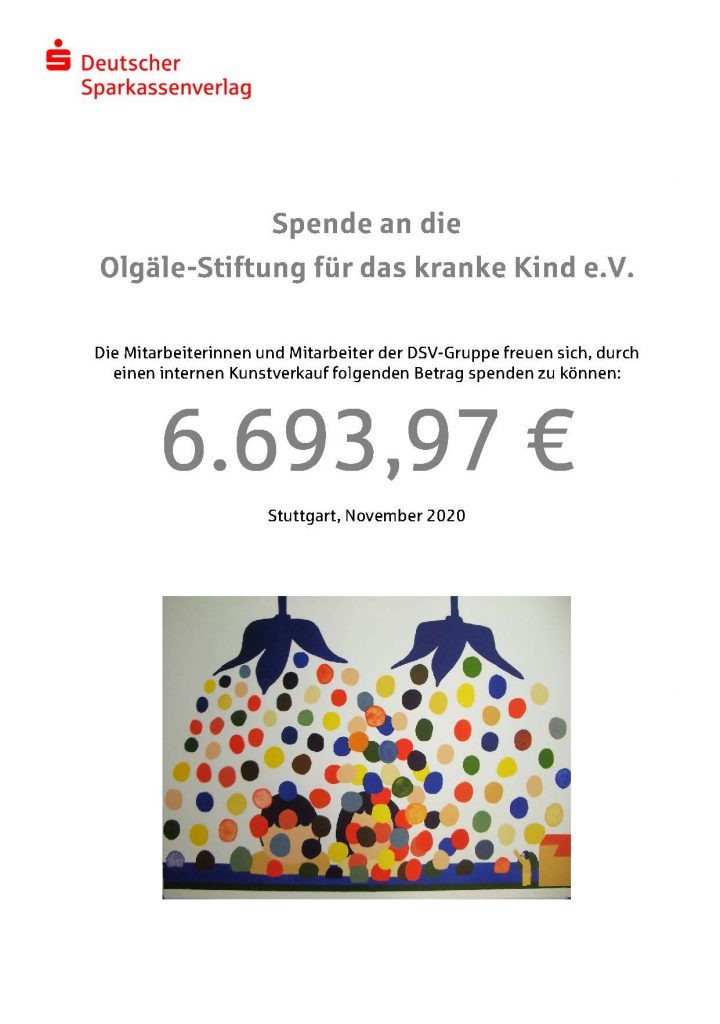Deutscher Sparkassenverlag spendet Erlös eines internen Kunstverkaufs für die kranken Kinder